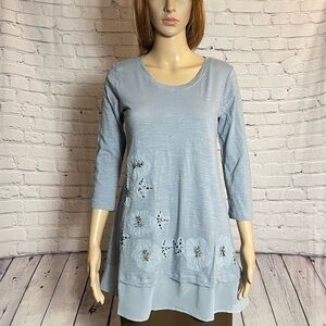 NEW LOGO by Lori Goldstein Floral Appliqué Beaded Top Size XXS